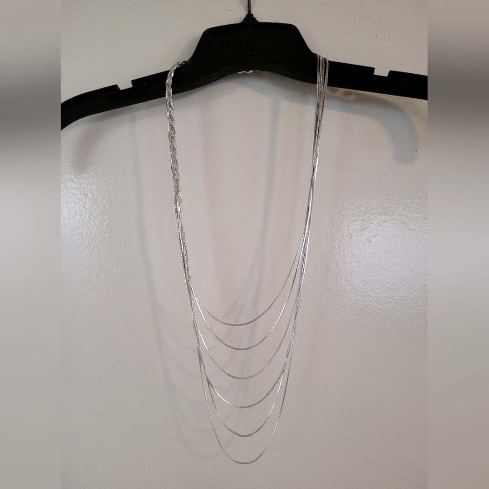 Express Silver Layered Long Necklace